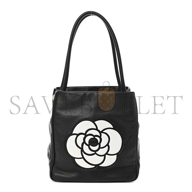 CHANEL LAMBSKIN CAMELLIA TOTE BLACK (26*24*12cm)